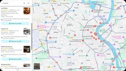 Résultats Google Maps avec avis